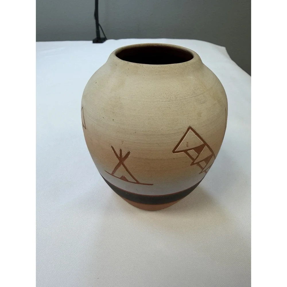 Cedar Mesa Pottery Navajo Vase Hand Painted Etched Signed M Maryboy Southwest 5